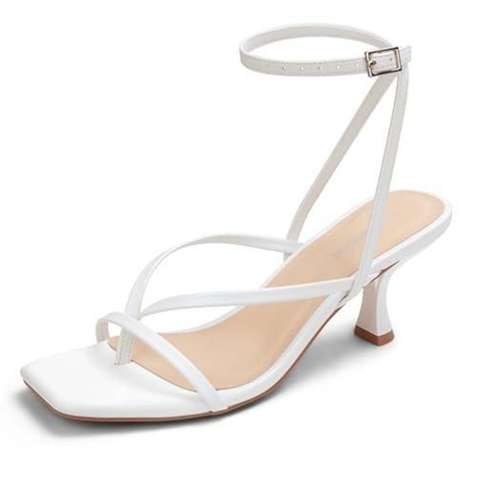 Loopcharm Women’s Kitten Heel Sandals Strappy Open Square Toe Thong Ankle Stra